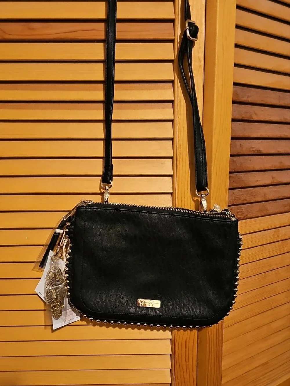Jessica Simpson Black Crossbody Bag with Gold Stud Accents